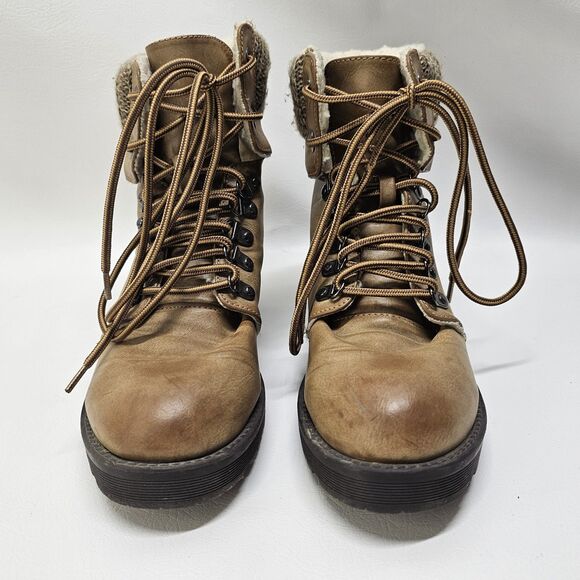 Brown Winter Boots Size 8M – Knit Cuff Lace-Up Faux Fur Cozy Outdoor Footwear - Picture 2 of 7
